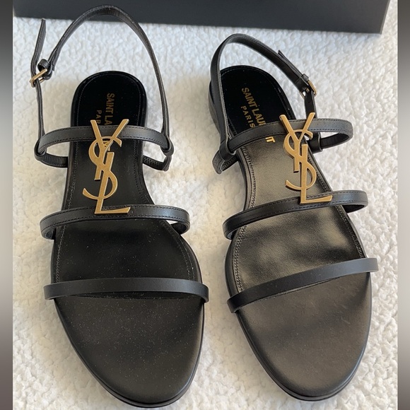 Saint Laurent Cassandra  YSL Logo Calfskin Flat Sandals - Picture 2 of 16